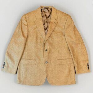 Lands End Blazer 44R Men's Herringbone Tweed Lambswool Lined Pockets Tan Beige
